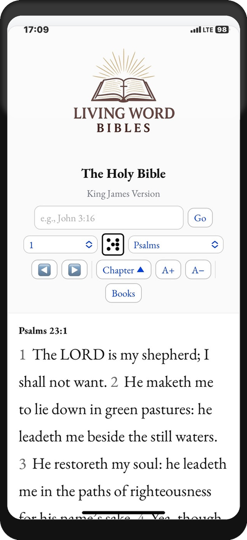 Living Word Bibles Bible App on an iPhone